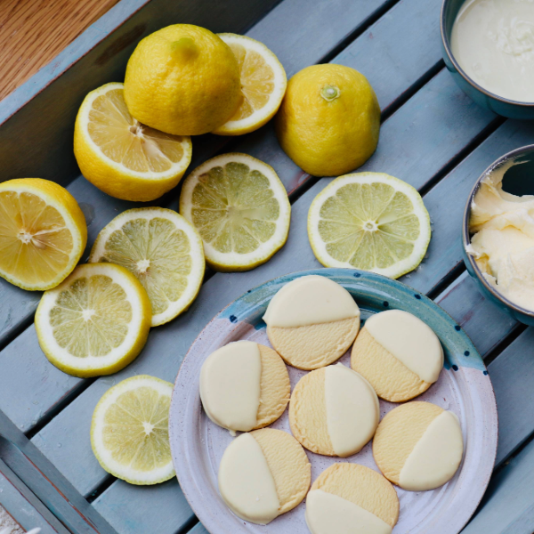Lemon Melt Biscuit with ingredients surrounding
