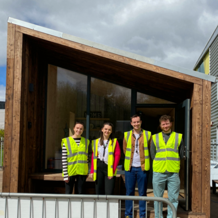 Mtthew Algie and Social Bite team visiting the new homes being built for the holmless