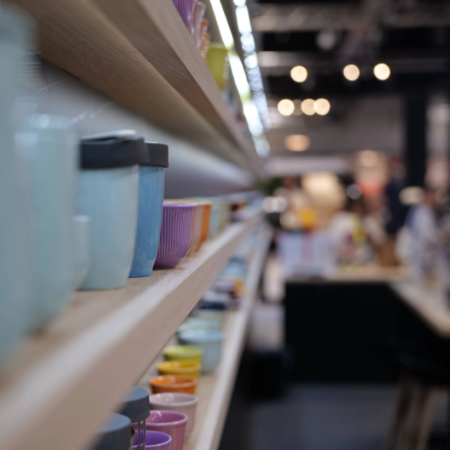 high-quality images of coffee cups display at the World of Coffee festival