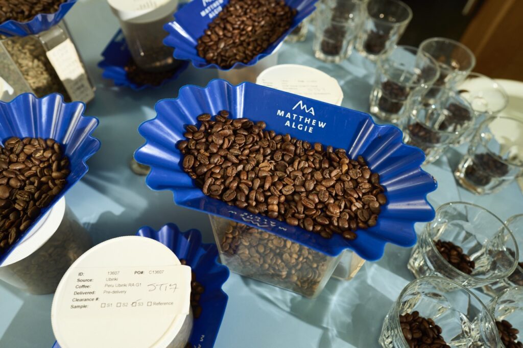 QA tray with coffee beans for sampling